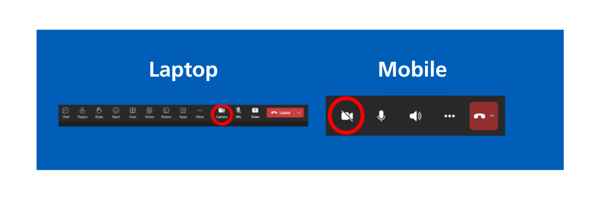 camera on/off button on microsoft teams